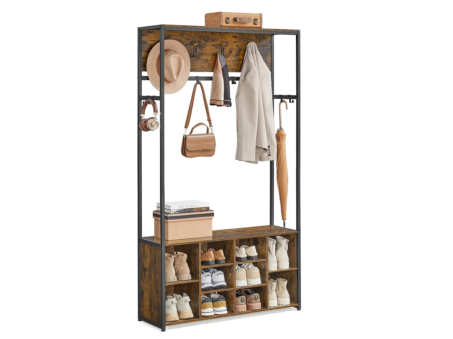 Kapstok 100x32x180 cm bruin en zwart