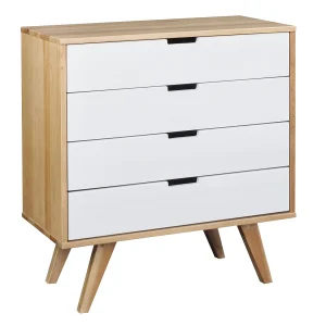 Houten ladekast 90 cm Malmo I, 4 laden, kleur eiken en witgewassen Houten ladekast 90 cm Malmo I, 4 laden, kleur eiken en witgewassen