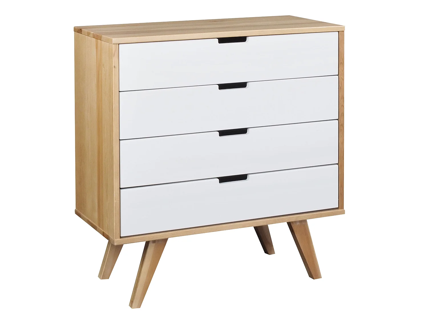 Houten ladekast 90 cm Malmo I, 4 laden, kleur eiken en witgewassen