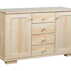 Massief houten ladekast 115 cm Modern, 2 deuren, 4 laden, grenen