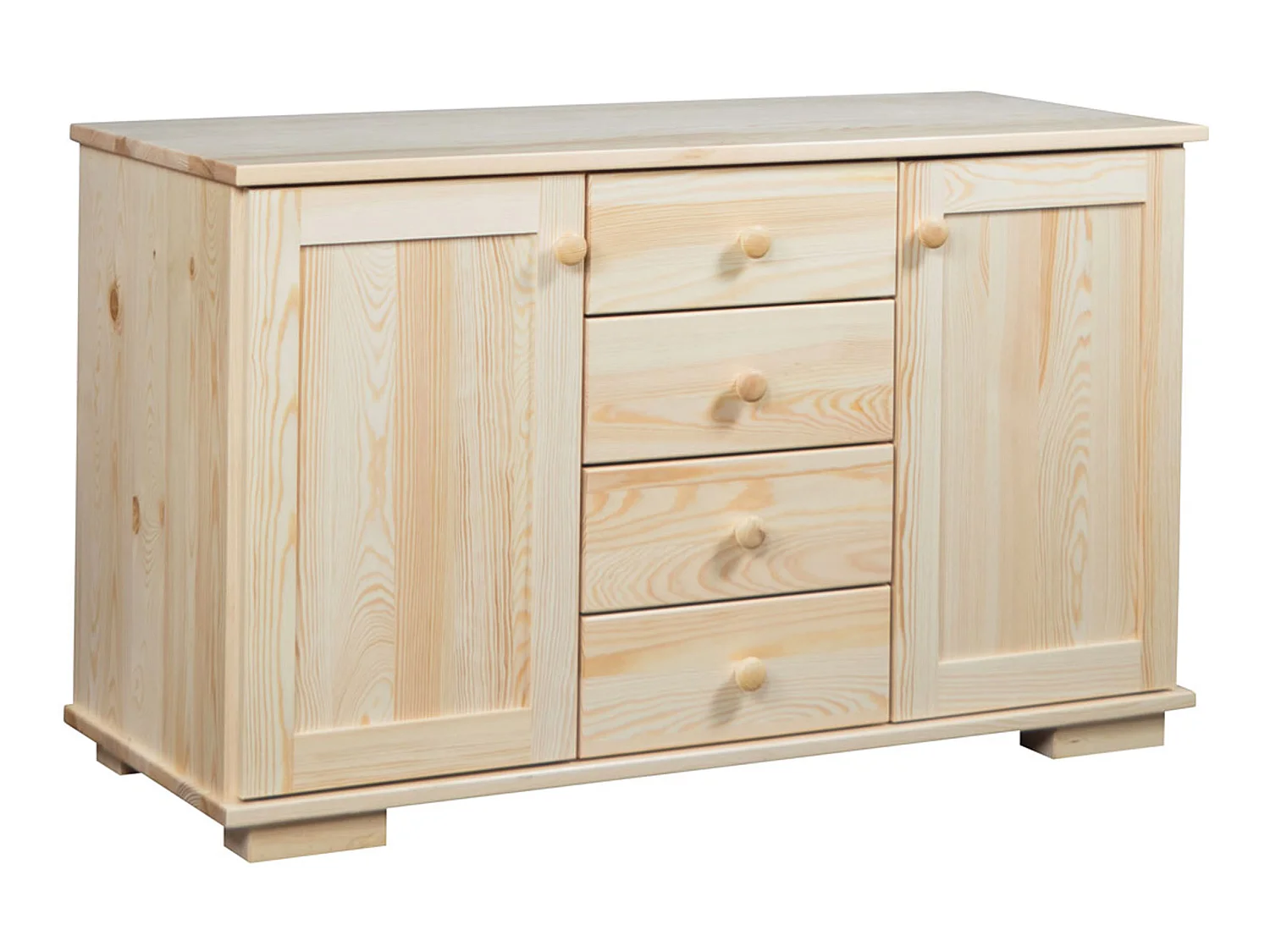Massief houten ladekast 115 cm Modern, 2 deuren, 4 laden, grenen