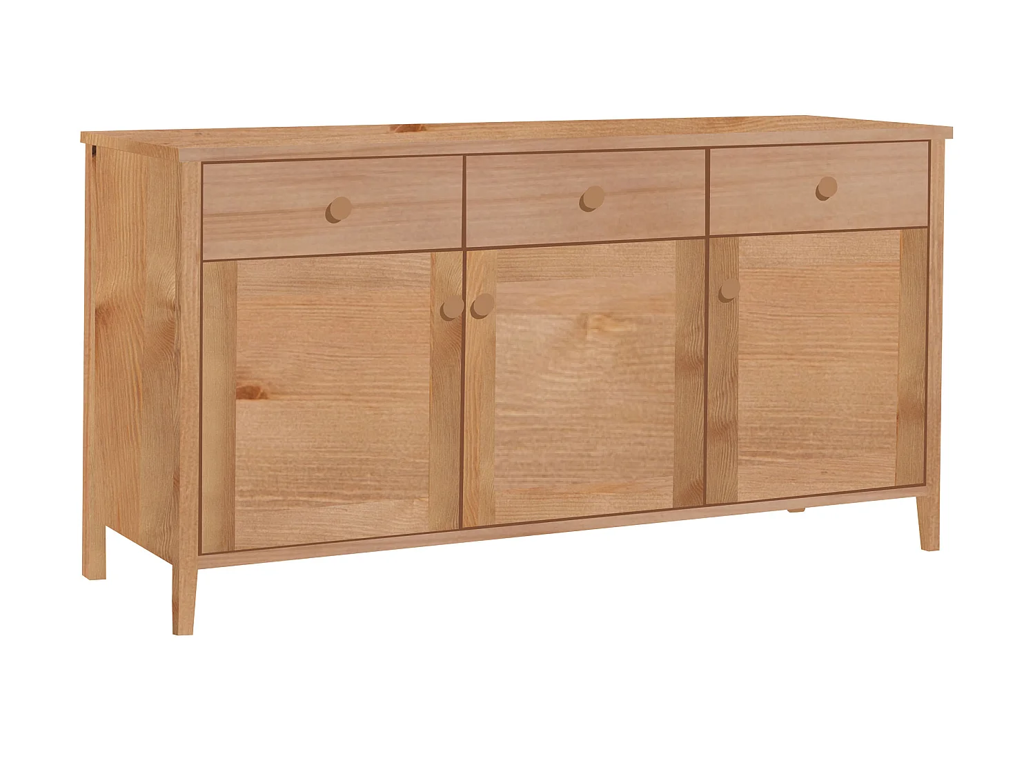Houten ladekast 74 x 143 cm Colorado V, 3 lades 3 deuren, kleur eiken