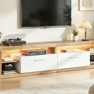 Hoogglans tv-meubel 180x35x60 cm – met LED-verlichting – 4 deuren en 8 opbergvakken – Wit Hoogglans tv-meubel 180x35x60 cm – met LED-verlichting – 4 deuren en 8 opbergvakken – Wit