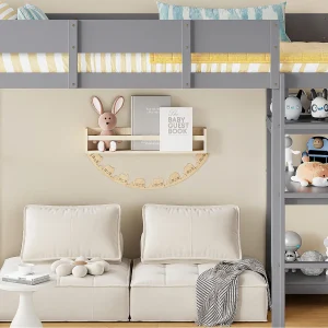 Hoogslaper 90 x 200 cm – met ladder – met opbergplanken – massief hout – met lattenbodem – grijs (matras niet inbegrepen) Hoogslaper 90 x 200 cm – met ladder – met opbergplanken – massief hout – met lattenbodem – grijs (matras niet inbegrepen)