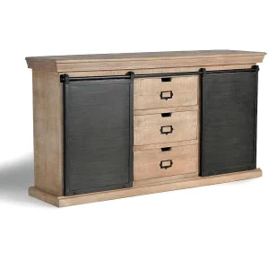 Industrieel buffet in manguier en details in zwart metaal Industrieel buffet in manguier en details in zwart metaal