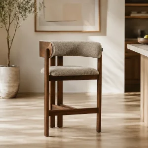 Hoge barkruk ESMÉ hout en zwart leer Hoge barkruk ESMÉ hout en zwart leer