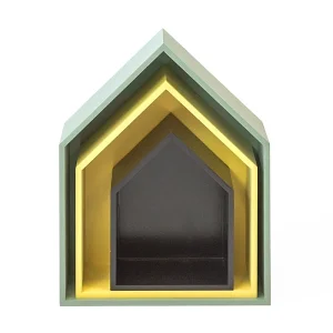 Huisvormige planken set van 3 mdf groen, geel en zwart 37,5x29x12cm Huisvormige planken set van 3 mdf groen, geel en zwart 37,5x29x12cm