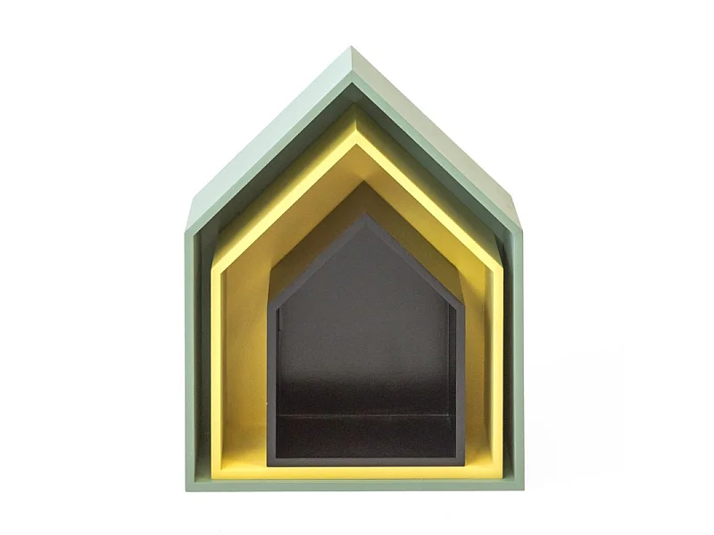 Huisvormige planken set van 3 mdf groen, geel en zwart 37,5x29x12cm