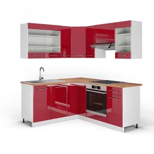 Hoekkeuken bordeaux hoogglans/wit 190x60x81.6 fame-line Hoekkeuken bordeaux hoogglans/wit 190x60x81.6 fame-line