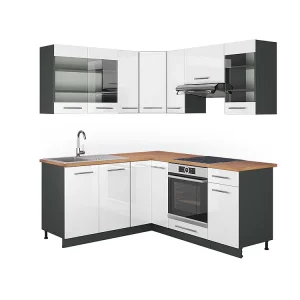 Hoekkeuken wit hoogglans/antraciet 190x60x81.6 fame-line Hoekkeuken wit hoogglans/antraciet 190x60x81.6 fame-line