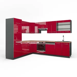 Hoekkeuken bordeaux hoogglans/antraciet 287x60x81.6 fame-line Hoekkeuken bordeaux hoogglans/antraciet 287x60x81.6 fame-line