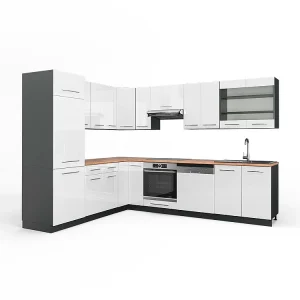 Hoekkeuken wit hoogglans/antraciet 287x60x81.6 fame-line Hoekkeuken wit hoogglans/antraciet 287x60x81.6 fame-line