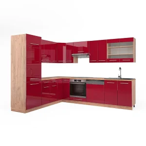 Hoekkeuken bordeaux hoogglans/gouden eik 227x60x81.6 fame-line Hoekkeuken bordeaux hoogglans/gouden eik 227x60x81.6 fame-line