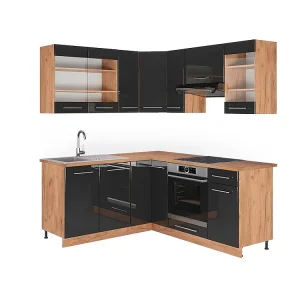 Hoekkeuken antraciet hoogglans/goud eiken 190x60x81.6 fame-line Hoekkeuken antraciet hoogglans/goud eiken 190x60x81.6 fame-line