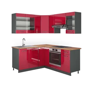 Hoekkeuken bordeaux hoogglans/antraciet 190x60x81.6 fame-line Hoekkeuken bordeaux hoogglans/antraciet 190x60x81.6 fame-line
