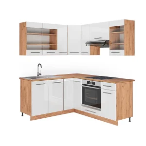 Hoekkeuken wit hoogglans/goud power eiken 190x60x81.6 fame-line Hoekkeuken wit hoogglans/goud power eiken 190x60x81.6 fame-line