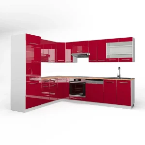 Hoekkeuken bordeaux hoogglans/wit 287x60x81.6 fame-line Hoekkeuken bordeaux hoogglans/wit 287x60x81.6 fame-line