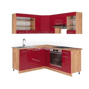 Hoekkeuken bordeaux hoogglans/gouden eik 190x60x81.6 fame-line Hoekkeuken bordeaux hoogglans/gouden eik 190x60x81.6 fame-line