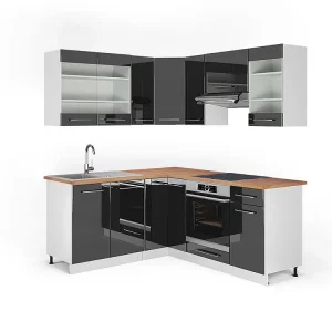 Hoekkeuken antraciet hoogglans/wit 190x60x81.6 fame-line Hoekkeuken antraciet hoogglans/wit 190x60x81.6 fame-line