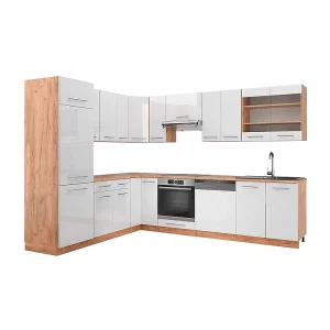 Hoekkeuken wit hoogglans/goud power eiken 227x60x81.6 fame-line Hoekkeuken wit hoogglans/goud power eiken 227x60x81.6 fame-line