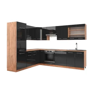Hoekkeuken antraciet hoogglans/goud eiken 227x60x81.6 fame-line Hoekkeuken antraciet hoogglans/goud eiken 227x60x81.6 fame-line