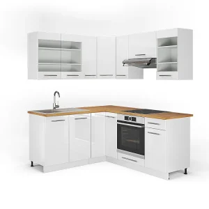 Hoekkeuken wit hoogglans/wit 190x60x81.6 fame-line Hoekkeuken wit hoogglans/wit 190x60x81.6 fame-line