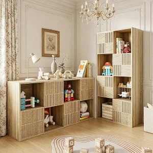 Kaki kubusrek met 8 vakken en push-to-open deuren, 125x30x60 cm, modulair en multifunctioneel design Kaki kubusrek met 8 vakken en push-to-open deuren, 125x30x60 cm, modulair en multifunctioneel design