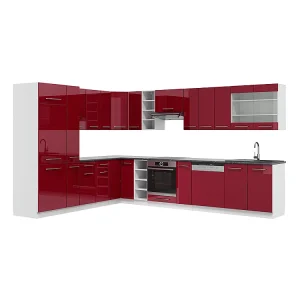 Hoekkeuken bordeaux hoogglans/wit 347x60x81.6 fame-line Hoekkeuken bordeaux hoogglans/wit 347x60x81.6 fame-line