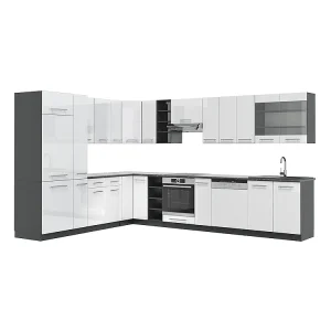 Hoekkeuken wit hoogglans/antraciet 347x60x81.6 fame-line Hoekkeuken wit hoogglans/antraciet 347x60x81.6 fame-line