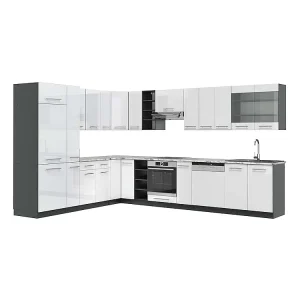 Hoekkeuken wit hoogglans/antraciet 347x60x81.6 fame-line Hoekkeuken wit hoogglans/antraciet 347x60x81.6 fame-line