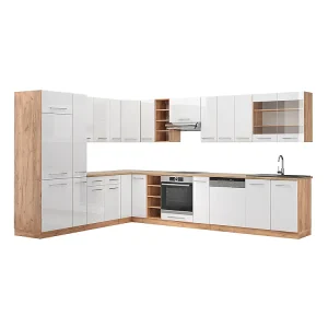 Hoekkeuken wit hoogglans/goud power eiken 347x60x81.6 fame-line Hoekkeuken wit hoogglans/goud power eiken 347x60x81.6 fame-line