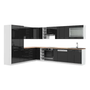 Hoekkeuken antraciet hoogglans/wit 347x60x81.6 fame-line Hoekkeuken antraciet hoogglans/wit 347x60x81.6 fame-line