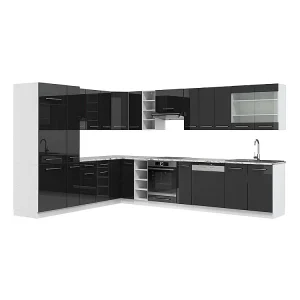 Hoekkeuken antraciet hoogglans/wit 347x60x81.6 fame-line Hoekkeuken antraciet hoogglans/wit 347x60x81.6 fame-line