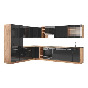 Hoekkeuken antraciet hoogglans/goud eiken 347x60x81.6 fame-line Hoekkeuken antraciet hoogglans/goud eiken 347x60x81.6 fame-line