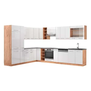 Hoekkeuken wit hoogglans/goud power eiken 347x60x81.6 fame-line Hoekkeuken wit hoogglans/goud power eiken 347x60x81.6 fame-line