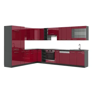 Hoekkeuken bordeaux hoogglans/antraciet 347x60x81.6 fame-line Hoekkeuken bordeaux hoogglans/antraciet 347x60x81.6 fame-line