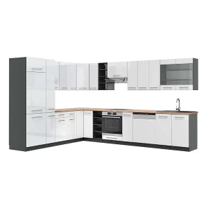 Hoekkeuken wit hoogglans/antraciet 347x60x81.6 fame-line Hoekkeuken wit hoogglans/antraciet 347x60x81.6 fame-line