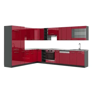 Hoekkeuken bordeaux hoogglans/antraciet 347x60x81.6 fame-line Hoekkeuken bordeaux hoogglans/antraciet 347x60x81.6 fame-line