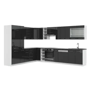 Hoekkeuken antraciet hoogglans/wit 347x60x81.6 fame-line Hoekkeuken antraciet hoogglans/wit 347x60x81.6 fame-line