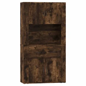 Hoge kast bewerkt hout gerookt eikenkleurig Hoge kast bewerkt hout gerookt eikenkleurig