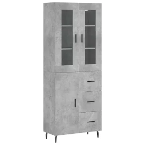 Hoge kast 69,5x34x180 cm bewerkt hout betongrijs
