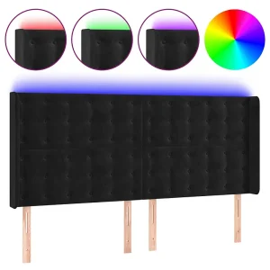 Hoofdbord LED 163x16x118/128 cm fluweel zwart