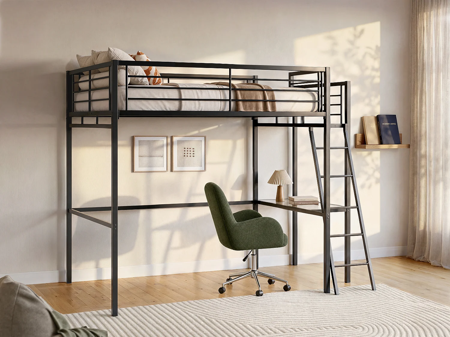 Hoogslaper CASUAL II - bed 140 x 190 cm - bureau - Antraciet