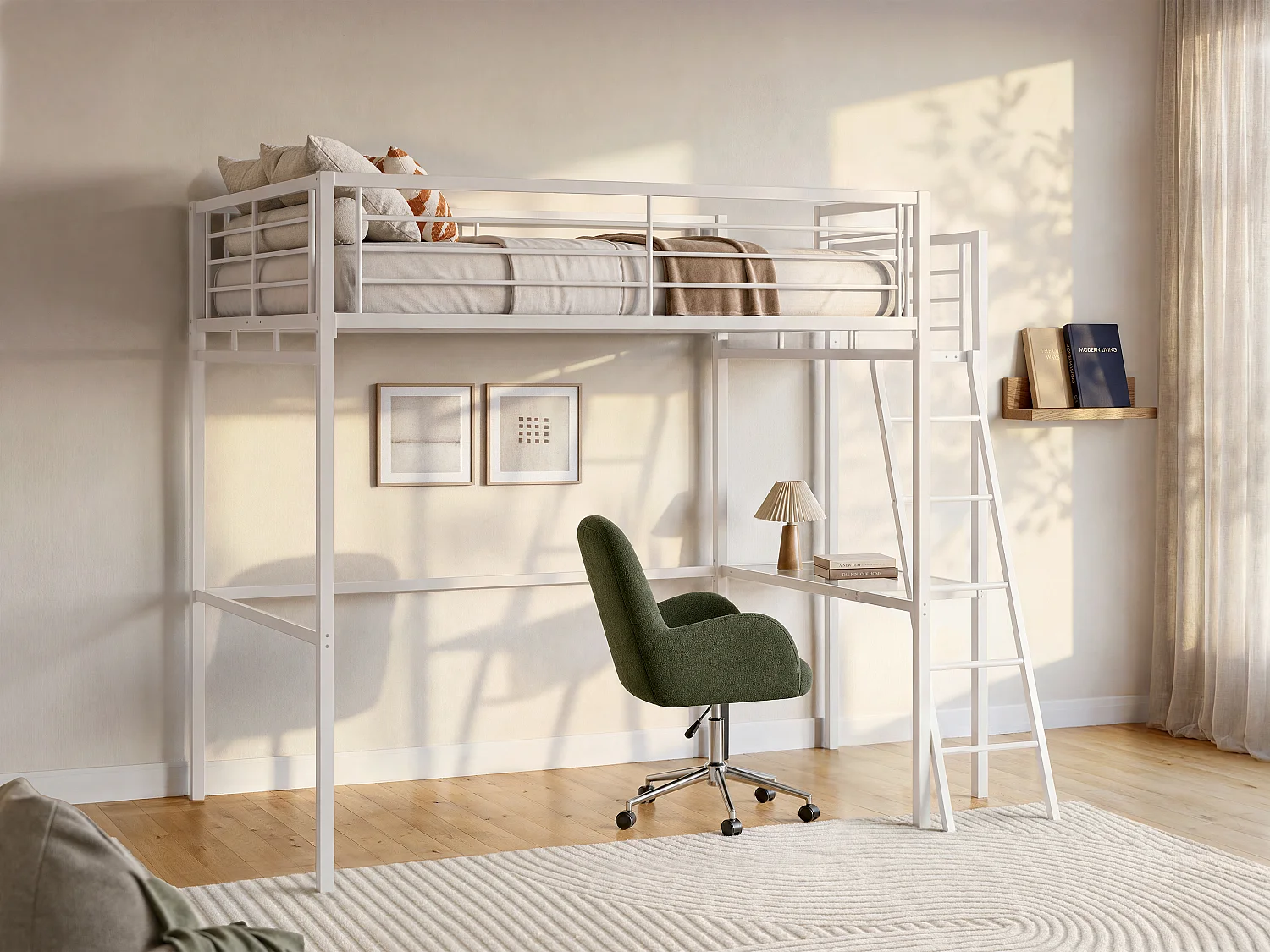 Hoogslaper CASUAL II - 140 x 190 cm - Met bureau - Wit + matras - Koop nu eenvoudig online