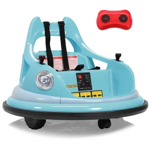 HOMEMIYN 12V bumperauto, ✓ASTM. Afstandsbediening, Bluetooth+LED, 360° draai, vijfpuntsgordel. 2 snelheden, kinderen 1.5-5 jaar. Blauw.