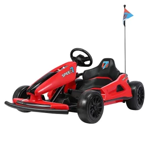 HOMEMiYN 24V 13 km/u elektrische driftkart met zachte start, muziek, claxon, veiligheidsgordel voor kinderen van 8-12 jaar (rood).