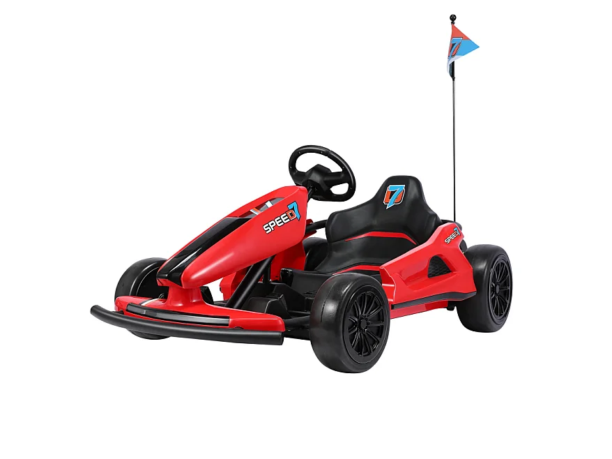 HOMEMiYN 24V 13 km/u elektrische driftkart met zachte start, muziek, claxon, veiligheidsgordel voor kinderen van 8-12 jaar (rood).