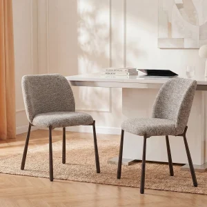 Set van 2 stoelen in getextureerde stof en bruin metaal – Beige – JIZAK Set van 2 stoelen in getextureerde stof en bruin metaal – Beige – JIZAK
