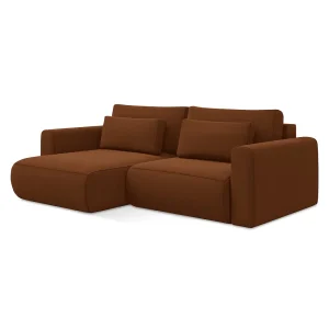 Hoekslaapbank links van terracotta velours – PERUGIA Hoekslaapbank links van terracotta velours – PERUGIA