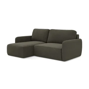 Hoekslaapbank links van taupe textuurstof – CORLE Hoekslaapbank links van taupe textuurstof – CORLE